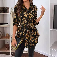 Women's Adults Cardigan Shirt Long Sleeve Blouses Elegant Style Temperament Commuter Plant Flowers main image 5