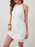 Women's Adults A- Line Skirt Elegant Style Temperament Commuter Round Neck Pullovers Lace Short Sleeve Solid Color Above Knee Date Tea Party sku image 4