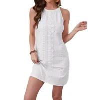 Women's Adults A- Line Skirt Elegant Style Temperament Commuter Round Neck Pullovers Lace Short Sleeve Solid Color Above Knee Date Tea Party main image 5