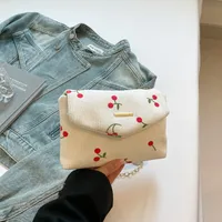 Women's Small Corduroy Fruit Bow Knot Cute Sewing Thread Square Flip Cover Square Bag sku image 2
