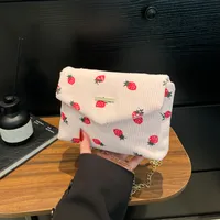 Women's Small Corduroy Fruit Bow Knot Cute Sewing Thread Square Flip Cover Square Bag main image 4
