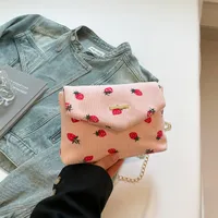 Women's Small Corduroy Fruit Bow Knot Cute Sewing Thread Square Flip Cover Square Bag sku image 3