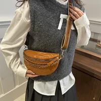 Women's PU Solid Color Streetwear Sewing Thread Square Oval Zipper Fanny Pack main image 4