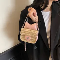 Women's Straw Bow Knot Elegant Cute Square Lock Clasp Crossbody Bag main image 3