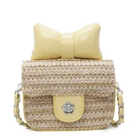 Women's Straw Bow Knot Elegant Cute Square Lock Clasp Crossbody Bag sku image 4