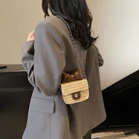 Women's Straw Bow Knot Elegant Cute Square Lock Clasp Crossbody Bag main image 5