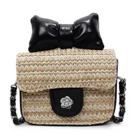 Women's Straw Bow Knot Elegant Cute Square Lock Clasp Crossbody Bag sku image 1
