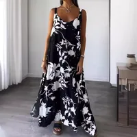 Women's Adults A- Line Skirt Casual Style Japanese And Korean Leisure V Neck Sling Style Sling Sleeveless Flower Maxi Long Dress Birthday Date main image 1