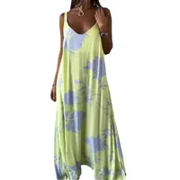 Women's Adults A- Line Skirt Casual Style Japanese And Korean Leisure V Neck Sling Style Sling Sleeveless Flower Maxi Long Dress Birthday Date main image 2