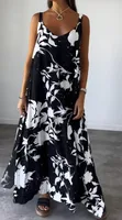 Women's Adults A- Line Skirt Casual Style Japanese And Korean Leisure V Neck Sling Style Sling Sleeveless Flower Maxi Long Dress Birthday Date sku image 4