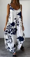 Women's Adults A- Line Skirt Casual Style Japanese And Korean Leisure V Neck Sling Style Sling Sleeveless Flower Maxi Long Dress Birthday Date sku image 8
