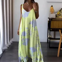Women's Adults A- Line Skirt Casual Style Japanese And Korean Leisure V Neck Sling Style Sling Sleeveless Flower Maxi Long Dress Birthday Date main image 4