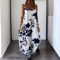 Women's Adults A- Line Skirt Casual Style Japanese And Korean Leisure V Neck Sling Style Sling Sleeveless Flower Maxi Long Dress Birthday Date main image 5