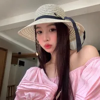 Women's IG Style Vacation Solid Color Big Eaves Straw Hat sku image 1