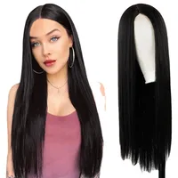 Unisex Elegant Casual Holiday Street High Temperature Wire Centre Parting Long Straight Hair Wigs main image 4
