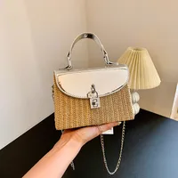 Women's Medium Straw Color Block Streetwear Straw Square Lock Clasp Shoulder Bag main image 1