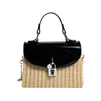Women's Medium Straw Color Block Streetwear Straw Square Lock Clasp Shoulder Bag sku image 1