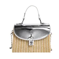 Women's Medium Straw Color Block Streetwear Straw Square Lock Clasp Shoulder Bag main image 4