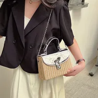 Women's Medium Straw Color Block Streetwear Straw Square Lock Clasp Shoulder Bag main image 2