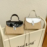 Women's Medium Straw Color Block Streetwear Straw Square Lock Clasp Shoulder Bag main image 3