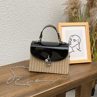 Women's Medium Straw Color Block Streetwear Straw Square Lock Clasp Shoulder Bag main image 5