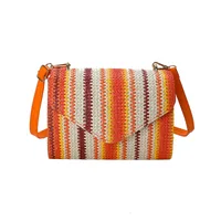 Women's Straw Stripe Ethnic Style Classic Style Weave Square Magnetic Buckle Straw Bag main image 5