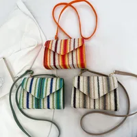 Women's Straw Stripe Ethnic Style Classic Style Weave Square Magnetic Buckle Straw Bag main image 1