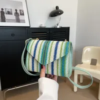 Women's Straw Stripe Ethnic Style Classic Style Weave Square Magnetic Buckle Straw Bag main image 3