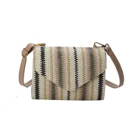 Women's Straw Stripe Ethnic Style Classic Style Weave Square Magnetic Buckle Straw Bag sku image 1