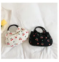 Women's Canvas Cherry Elegant Sweet Dumpling Shape Open Clutch Bag main image 1