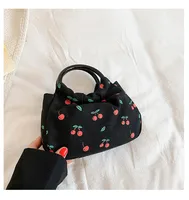 Women's Canvas Cherry Elegant Sweet Dumpling Shape Open Clutch Bag main image 4