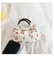 Women's Canvas Cherry Elegant Sweet Dumpling Shape Open Clutch Bag main image 5