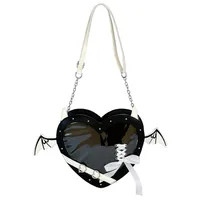 Women's PU Heart Shape Bow Knot Streetwear Sewing Thread Heart-shaped Zipper Shoulder Bag sku image 4