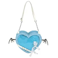 Women's PU Heart Shape Bow Knot Streetwear Sewing Thread Heart-shaped Zipper Shoulder Bag sku image 3