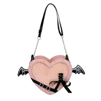 Women's PU Heart Shape Bow Knot Streetwear Sewing Thread Heart-shaped Zipper Shoulder Bag sku image 5