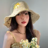 Women's Elegant Basic Simple Style Daisy Curved Eaves Straw Hat main image 5