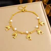 Marine Style Beach Starfish Dolphin Shell 304 Stainless Steel Women's Anklet sku image 1