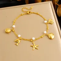 Marine Style Beach Starfish Dolphin Shell 304 Stainless Steel Women's Anklet sku image 2