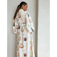 Women's Sheath Dress Elegant Vacation V Neck Belt Long Sleeve Starfish Conch Shell Maxi Long Dress Holiday Daily main image 2