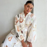 Women's Sheath Dress Elegant Vacation V Neck Belt Long Sleeve Starfish Conch Shell Maxi Long Dress Holiday Daily main image 4