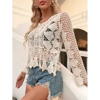 Women's Elegant Vacation Stripe Mesh Hollow Out Pullovers Knitwear main image 2
