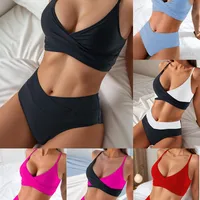 Women's Solid Color Pleated 2 Pieces Set Swimwear main image video
