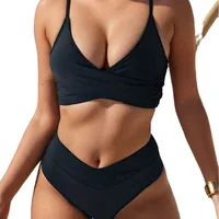 Women's Solid Color Pleated 2 Pieces Set Swimwear main image 3