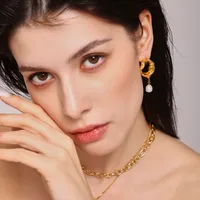IG Style Elegant Simple Style Geometric Plating 304 Stainless Steel Freshwater Pearl 18K Gold Plated Earrings main image 4