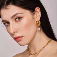 IG Style Elegant Simple Style Geometric Plating 304 Stainless Steel Freshwater Pearl 18K Gold Plated Earrings main image 2