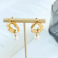 IG Style Elegant Simple Style Geometric Plating 304 Stainless Steel Freshwater Pearl 18K Gold Plated Earrings main image 7