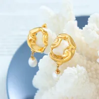 IG Style Elegant Simple Style Geometric Plating 304 Stainless Steel Freshwater Pearl 18K Gold Plated Earrings main image 8