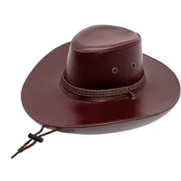 Western PU Leather Cowboy Hat Men's Cross-Border Big Brim Fedora Hat Women's Outdoor Travel Sunshade Knight Hat Wholesale sku image 2