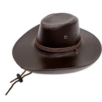 Western PU Leather Cowboy Hat Men's Cross-Border Big Brim Fedora Hat Women's Outdoor Travel Sunshade Knight Hat Wholesale sku image 3
