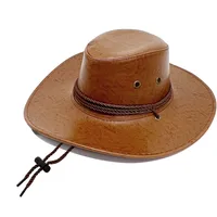 Western PU Leather Cowboy Hat Men's Cross-Border Big Brim Fedora Hat Women's Outdoor Travel Sunshade Knight Hat Wholesale sku image 4